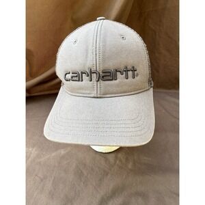 Carhartt Spell Out Snapback Trucker Hat  Cap Brown Canvas Solid Mesh Back